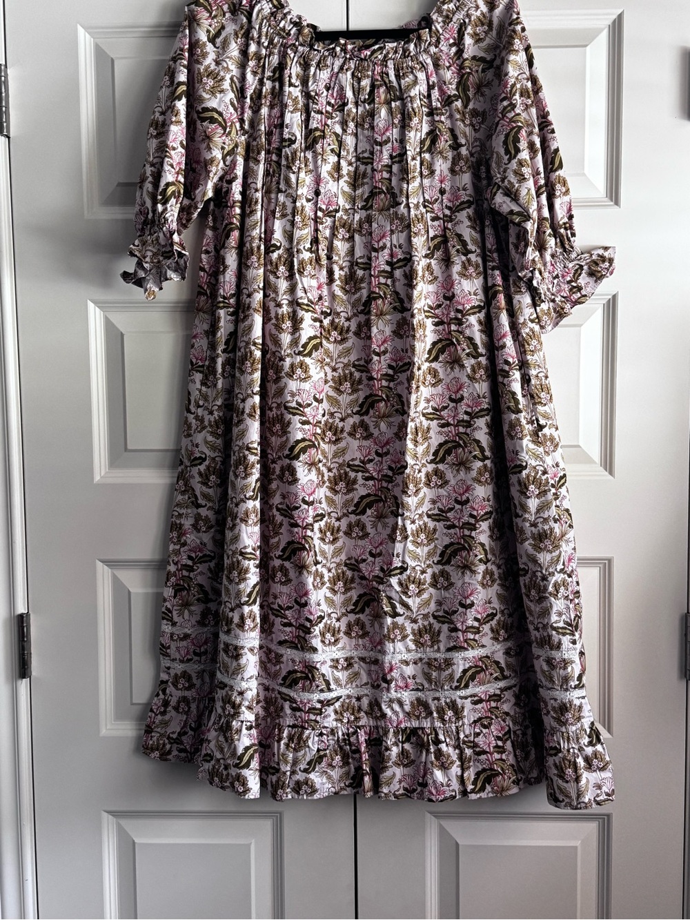 Girls Floral Peasant Dress - Pink & Olive